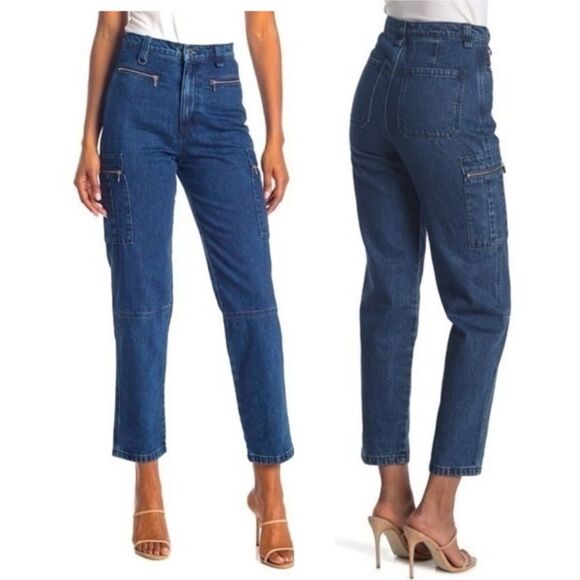 WeWoreWhat Cargo Style Utility Dark Blue Wash Baggy Straight Leg Jeans 25 - Picture 2 of 13